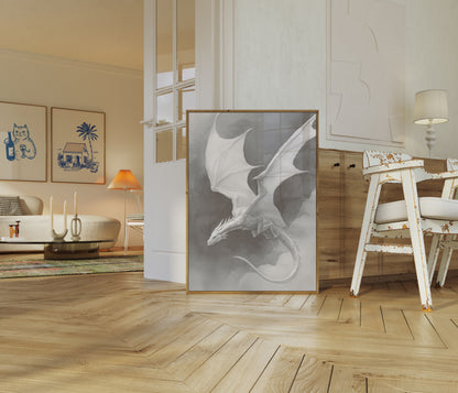Ethereal White Dragon Flight Poster
