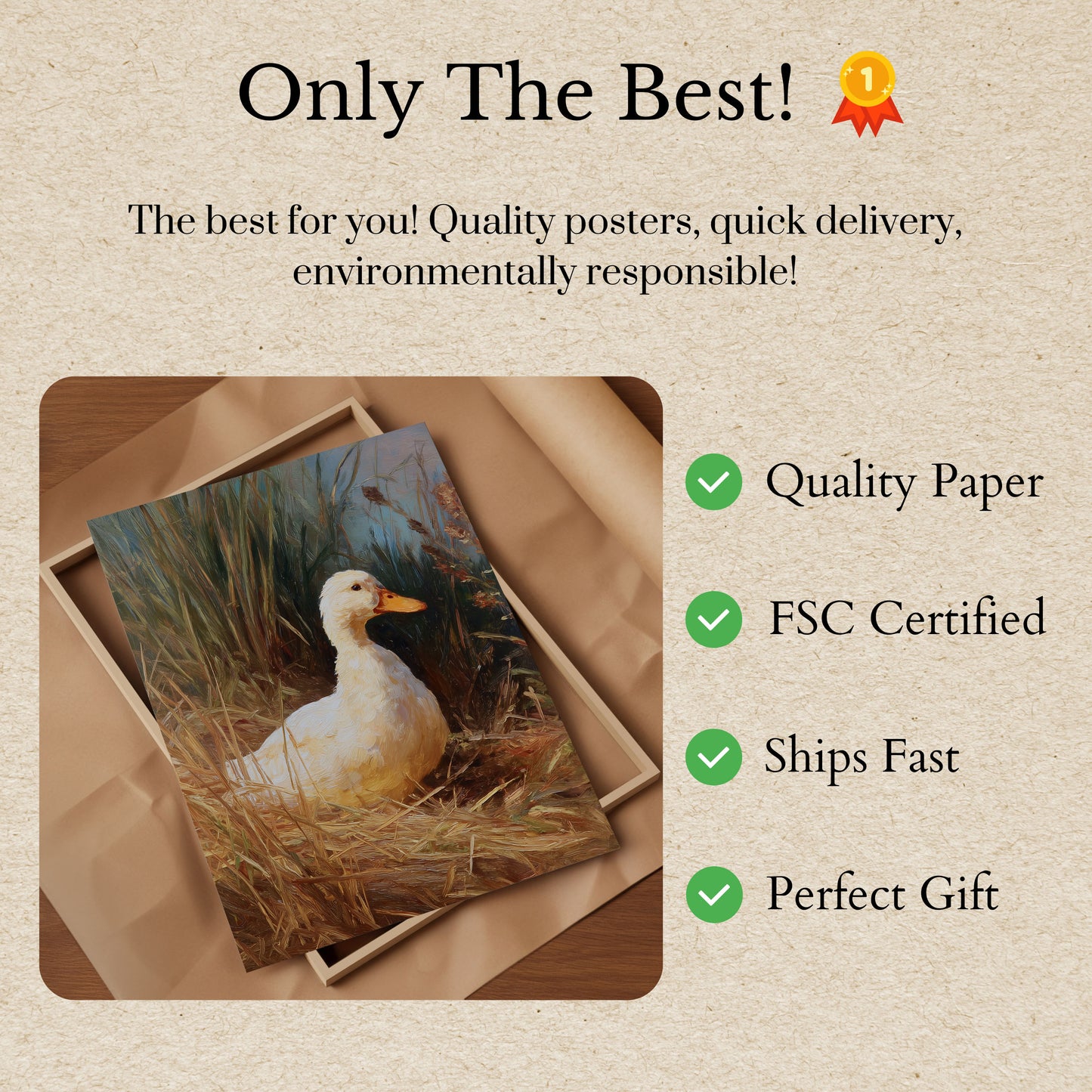 White Duck in Grassy Meadow Poster