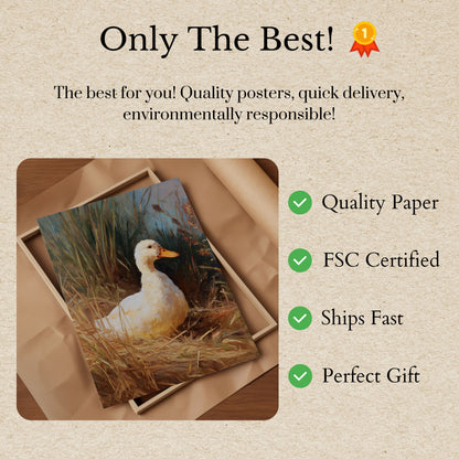 White Duck in Grassy Meadow Poster