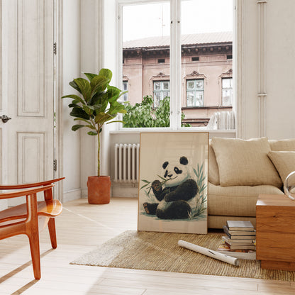 Póster artístico de un panda amante del bambú