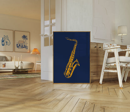 Jazzový plakát zlatého saxofonu