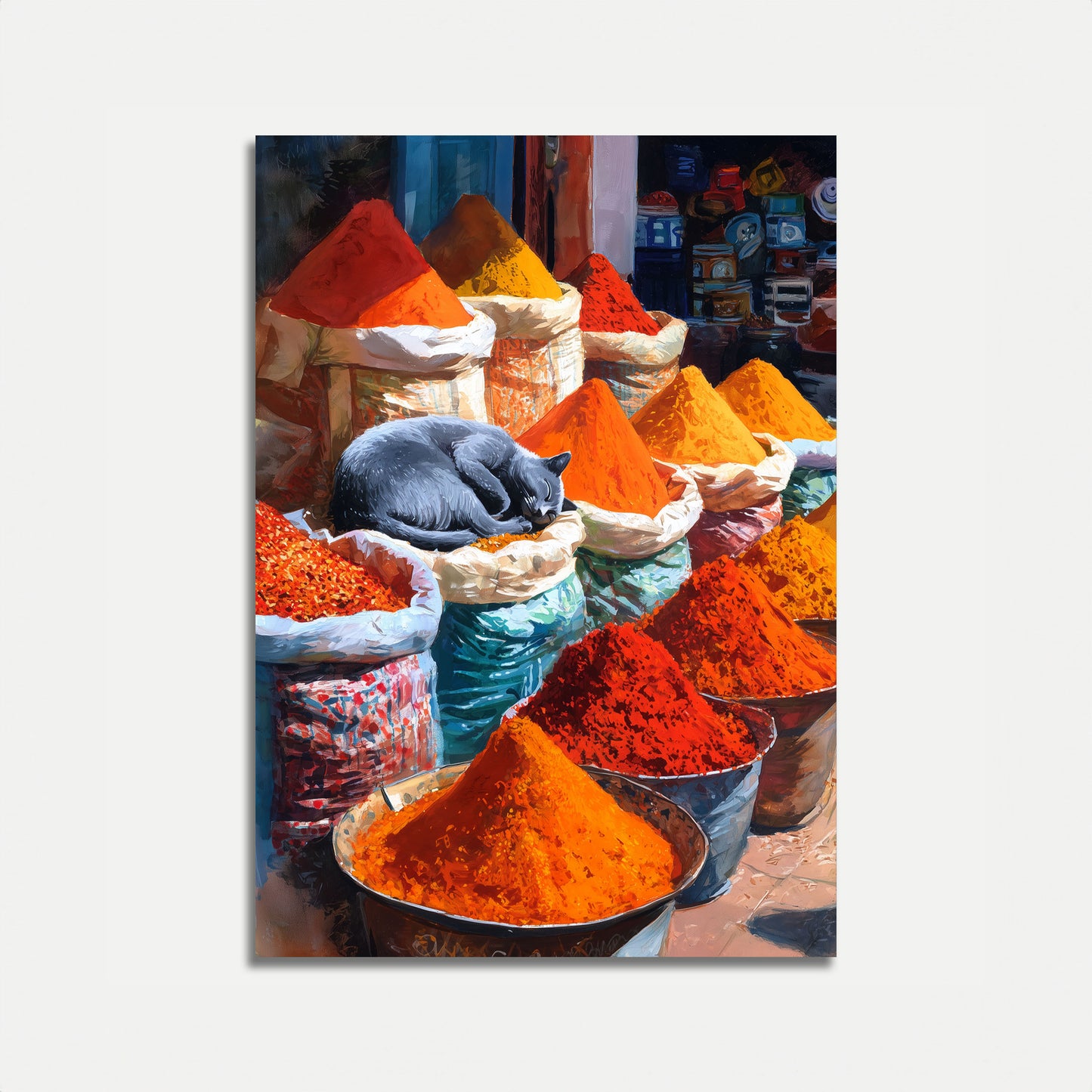 Póster de Gato Vendedor del Mercado de Especias