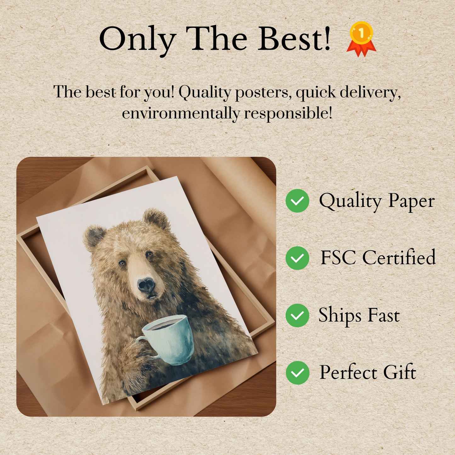 Morning Coffee Bear Art Poster