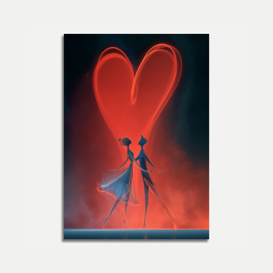 Amantes Bajo Póster de Corazón Resplandeciente