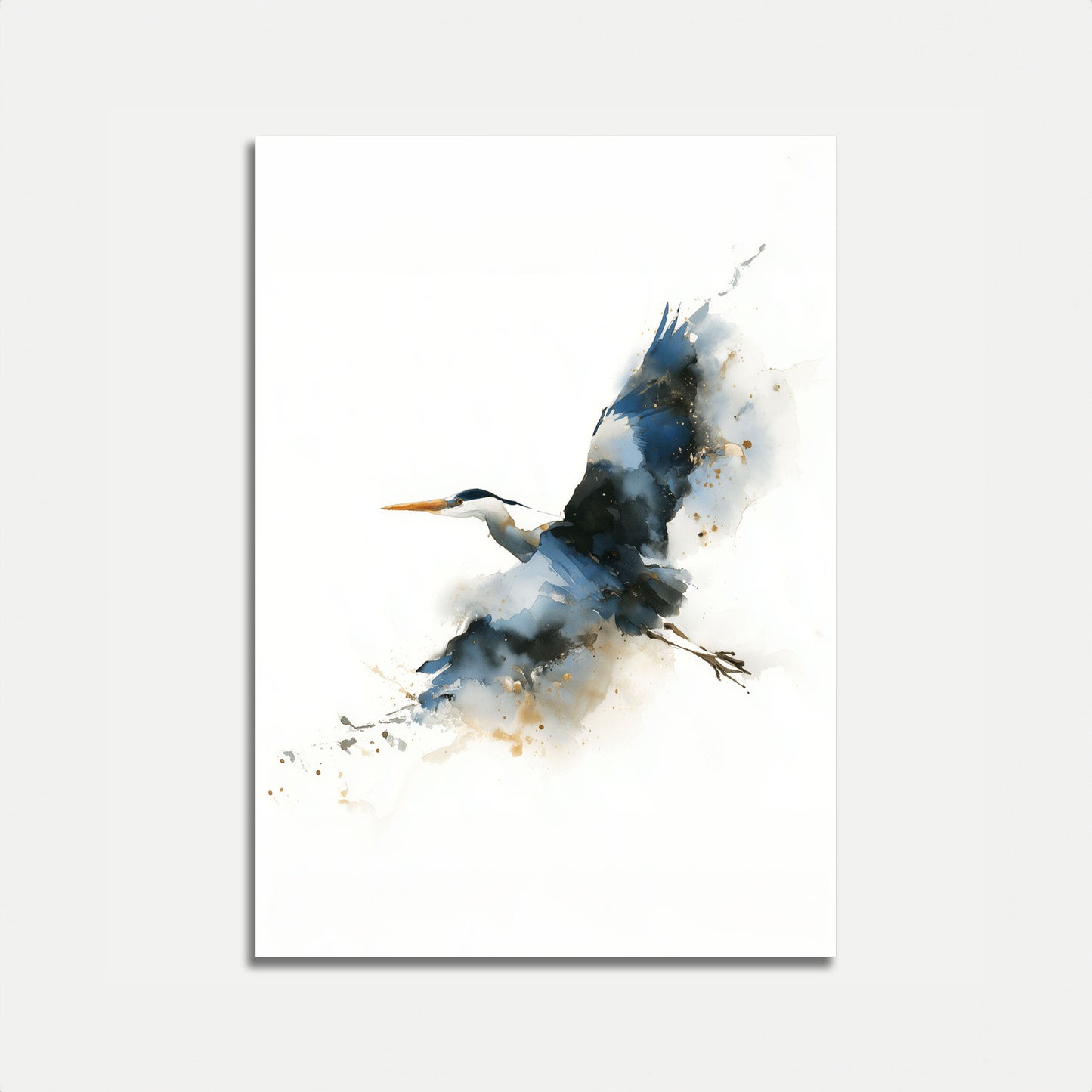 Blå Hejre Flyvning Akvarel Plakat