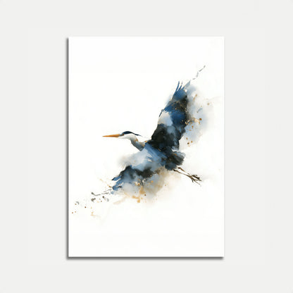Blå Hejre Flyvning Akvarel Plakat