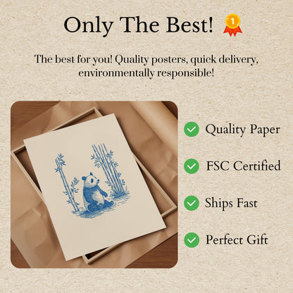 Blue Panda Bamboo Forest Poster