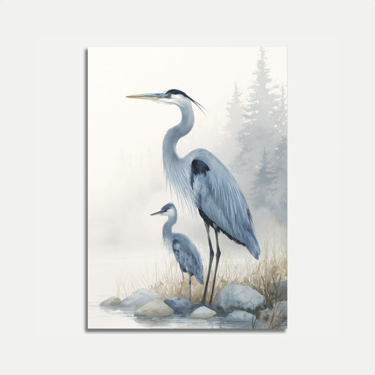 Póster de garzas brumosas en la naturaleza