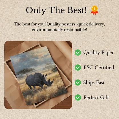 Majestic Rhino African Savanna Poster