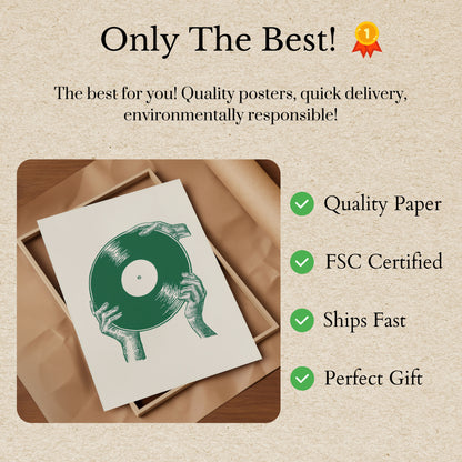 Green Vinyl Record Hands Poster