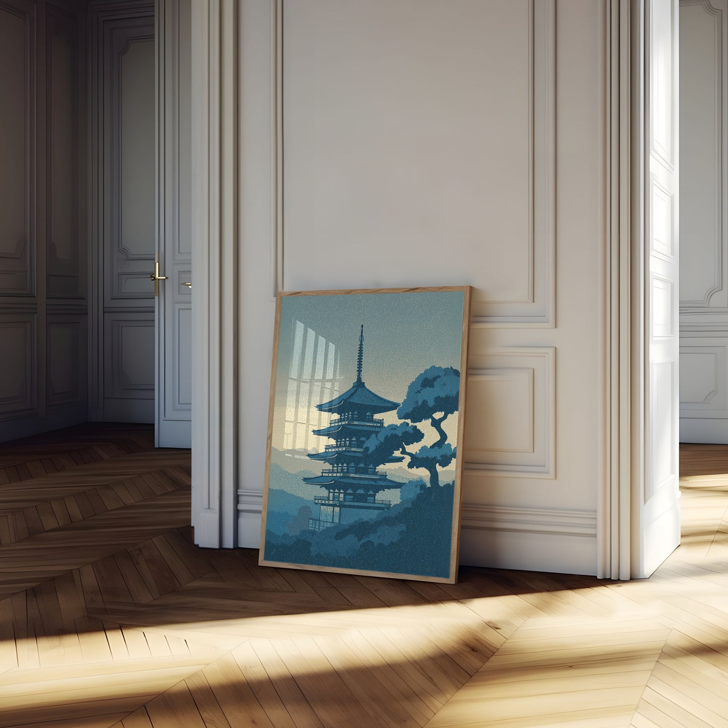 Poster di Paesaggio di Montagna con Pagoda Giapponese