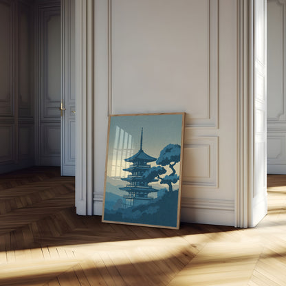 Poster di Paesaggio di Montagna con Pagoda Giapponese