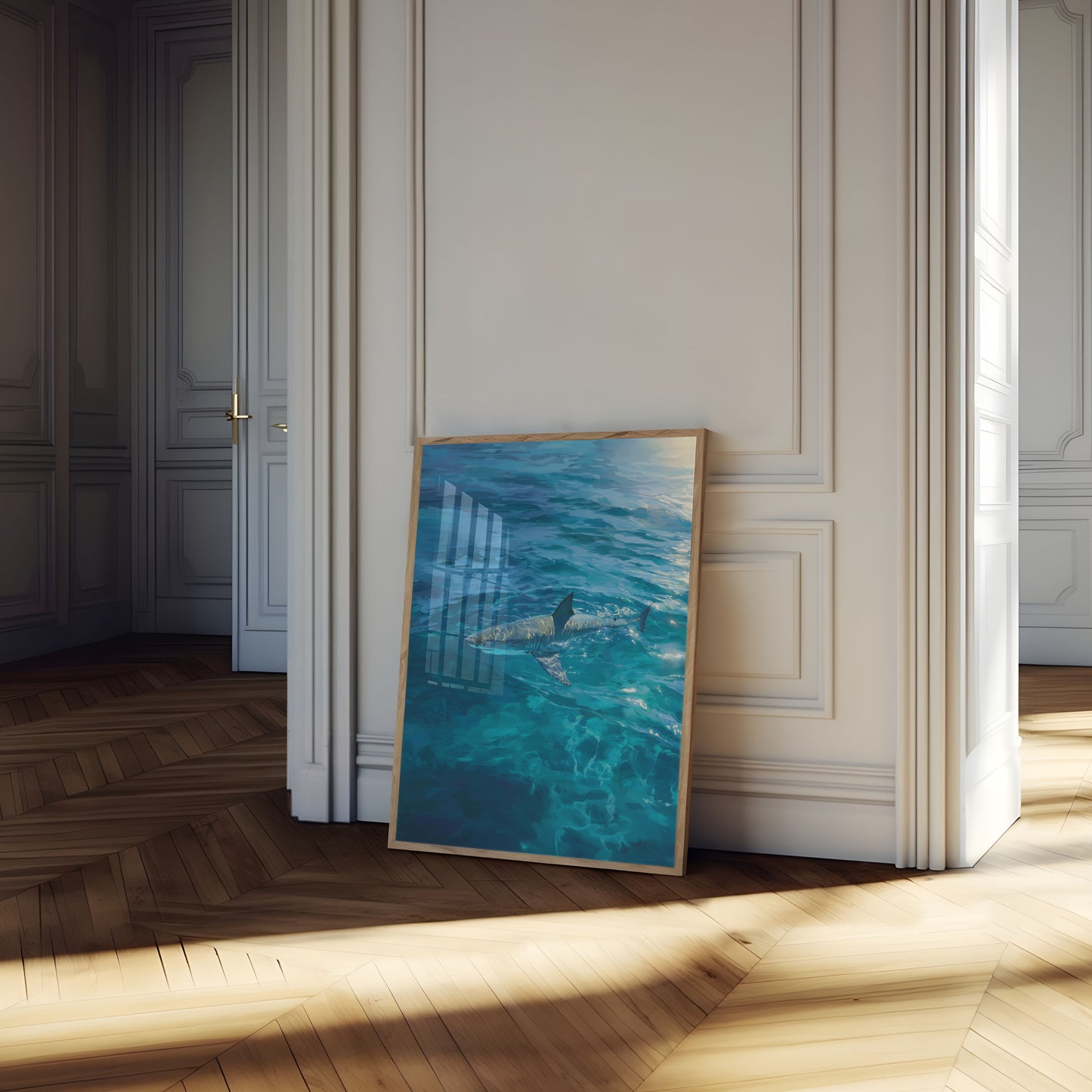 Póster del majestuoso tiburón azul en el océano