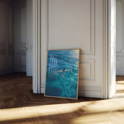 Póster del majestuoso tiburón azul en el océano