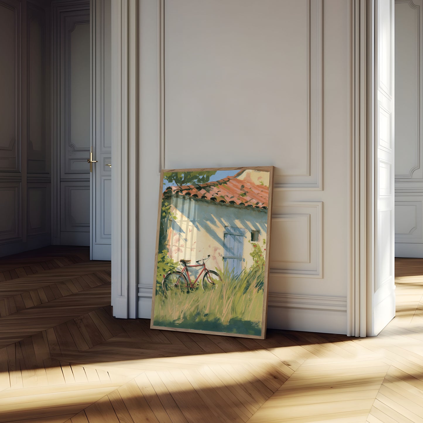Bicycle by Countryside Cottage Poster