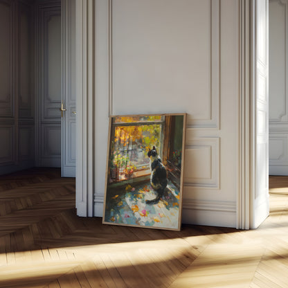 Poster Gatto Nero Finestra Autunnale