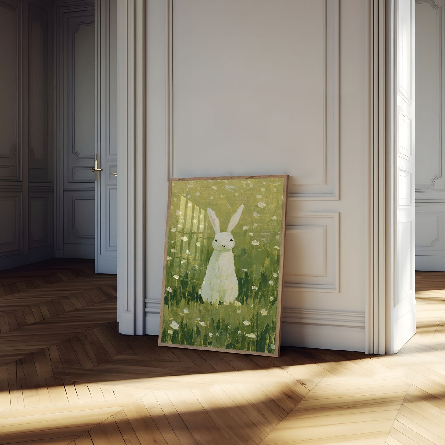 White Rabbit in Daisy Field Poster