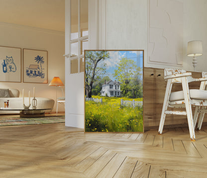 Countryside Meadow Farmhouse Poster