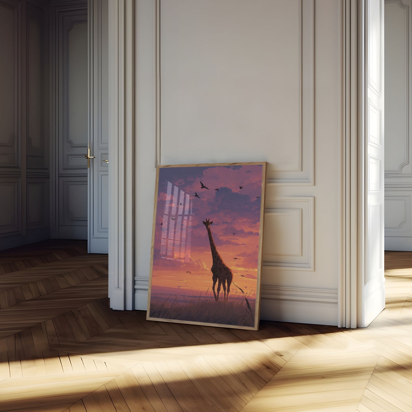 Sunset Savanna Giraffe Poster