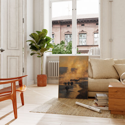 Bison Herd in Golden Mist Poster