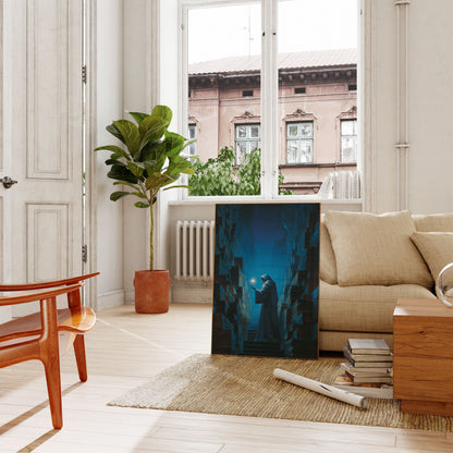 Mystical Monk in Cityscape Poster