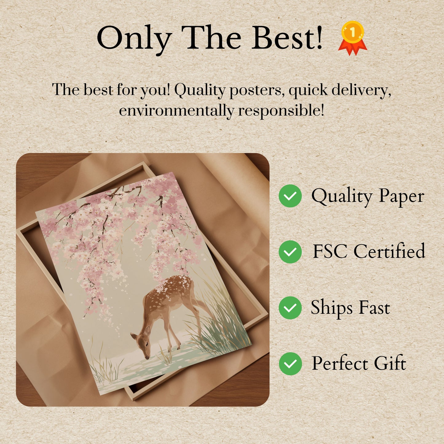 Herten onder kersenbloesems poster