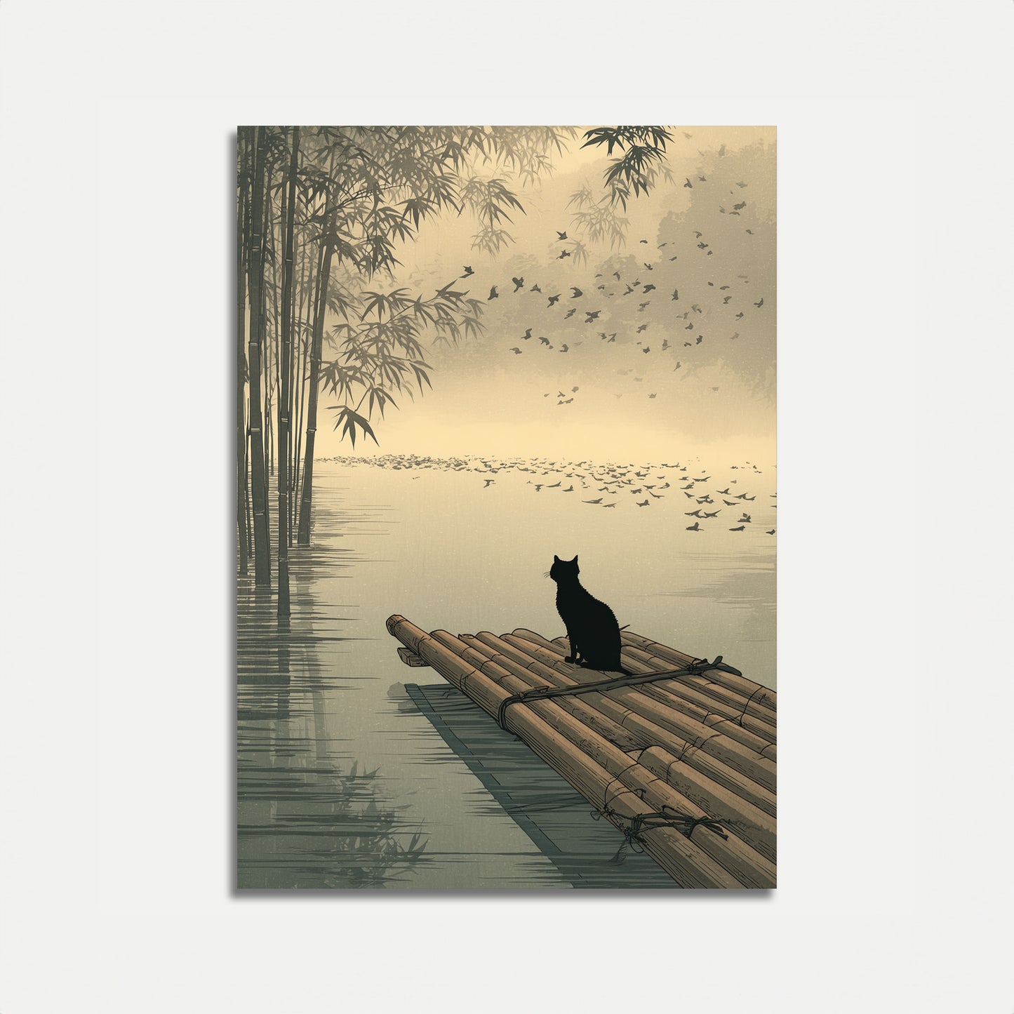 Cat on Bamboo Raft Poster