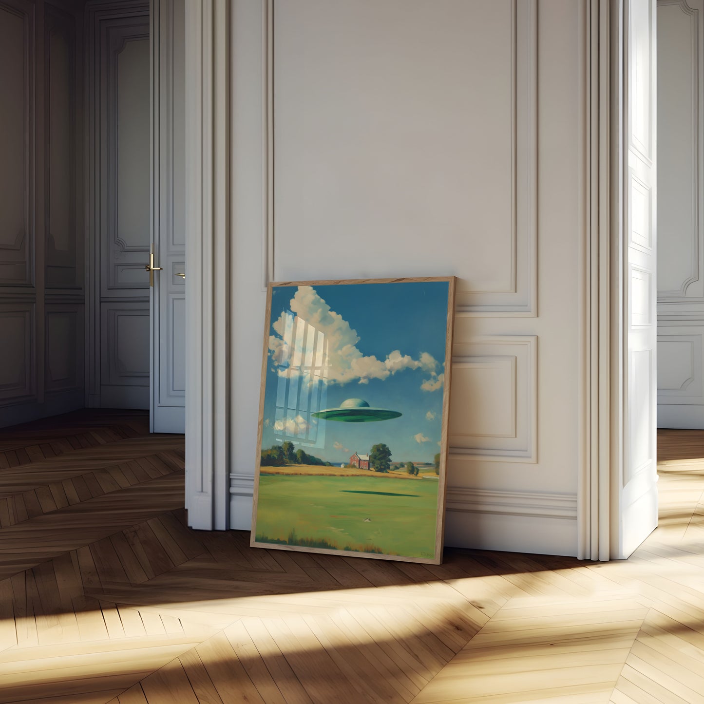 Affiche de paysage rural « Rencontre extraterrestre »