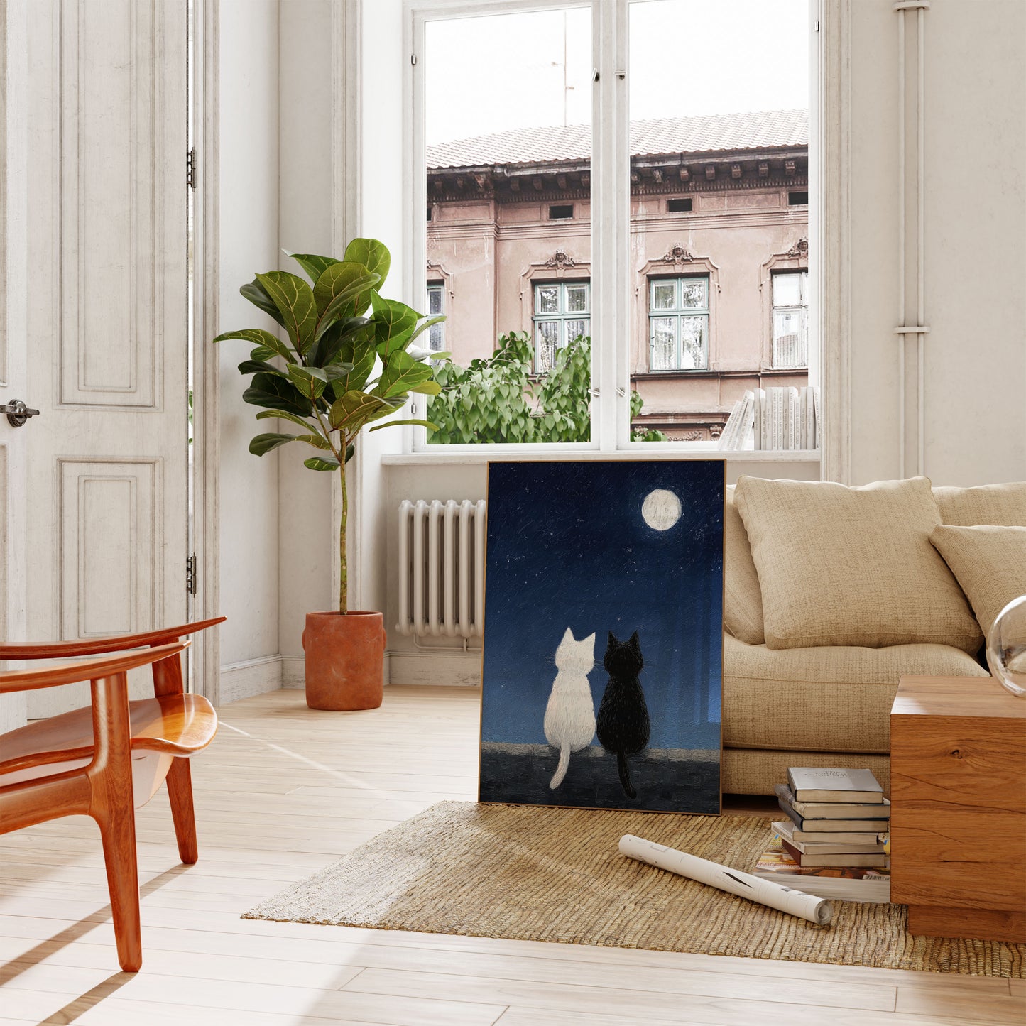 Moonlit Cats Friendship Poster