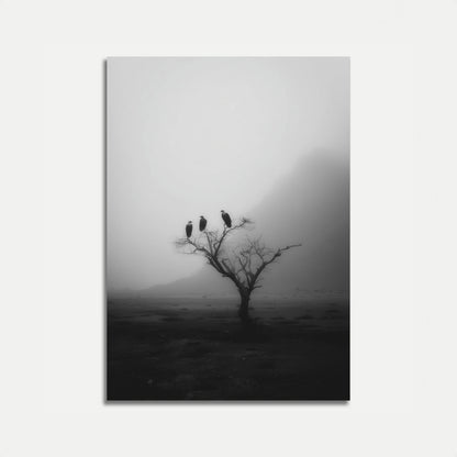 Misty Birds on Barren Tree Poster