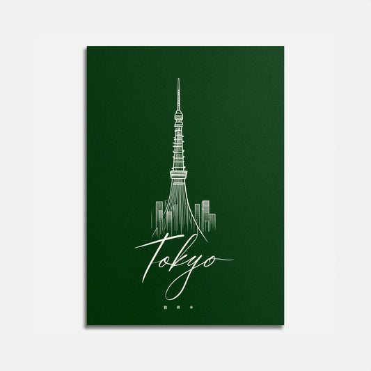 Tokyo Skyline Minimalistisch Groen Poster