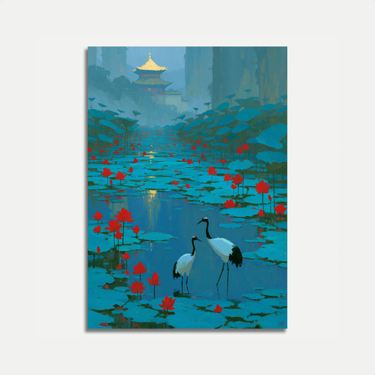Poster delle Gru nello Stagno di Loto