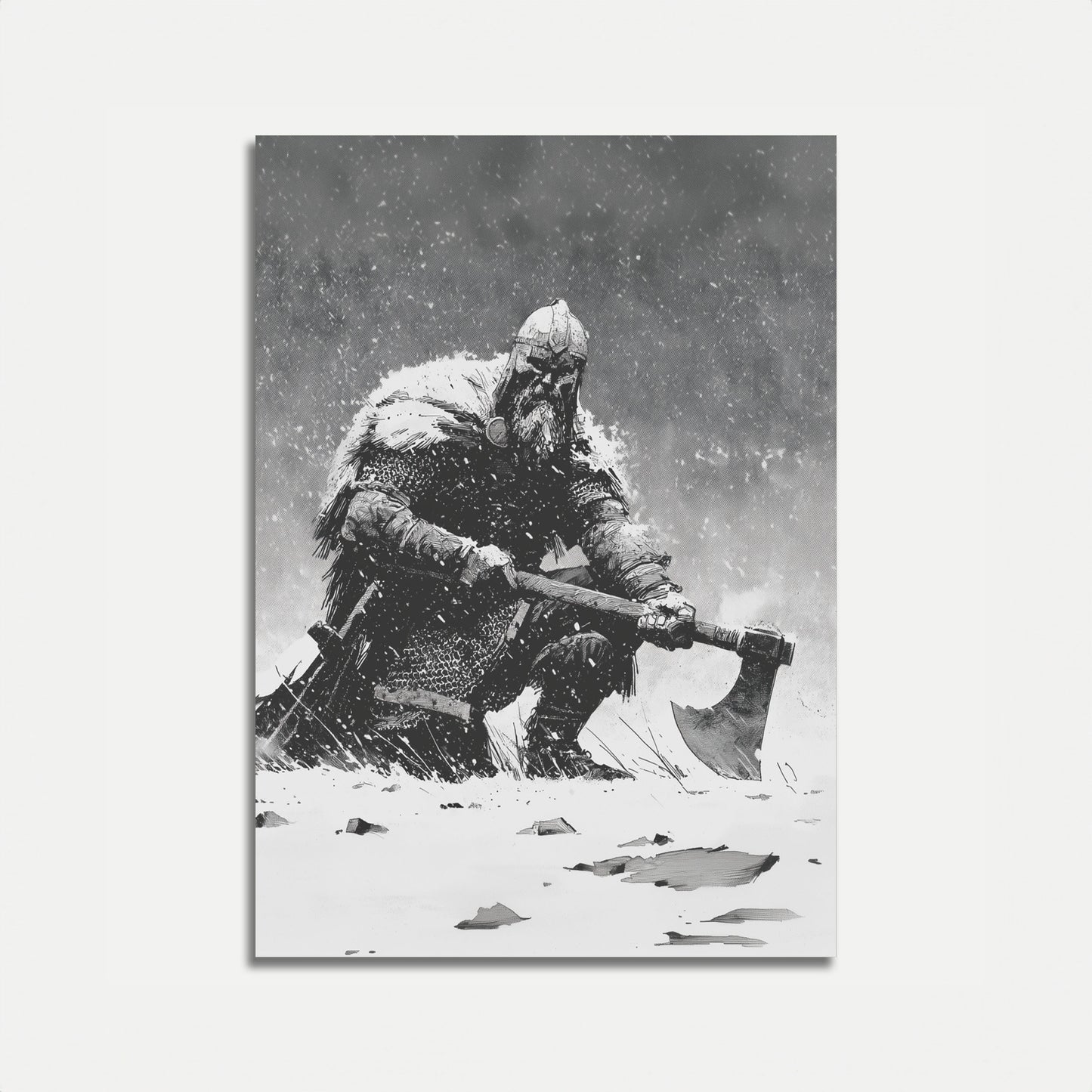 Viking Warrior in Snowstorm Poster
