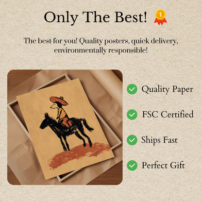 Cowboy on Black Horse Poster
