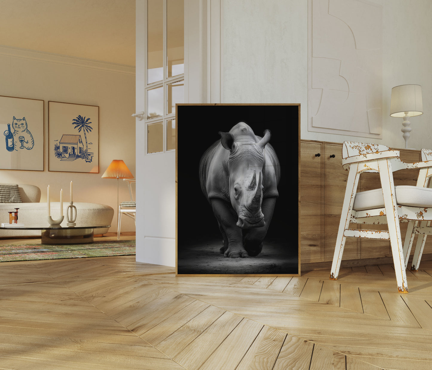 Majestic Rhino Black & White Poster