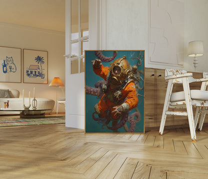 Steampunk Diver Octopus Adventure Poster