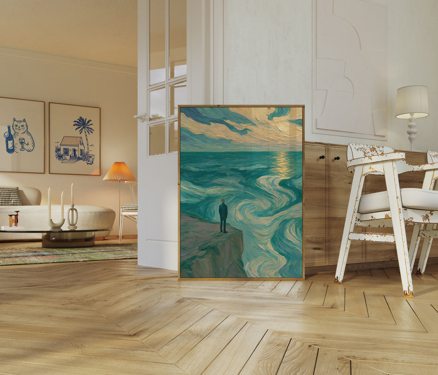 Contemplative Figure by the Ocean Poster