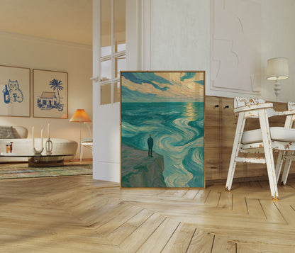 Contemplative Figure by the Ocean Poster