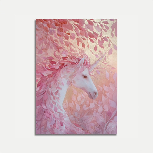 Affiche Licorne Rose Parmi les Feuilles