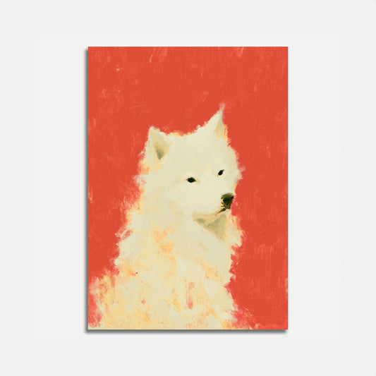 White Wolf Against Red Poster