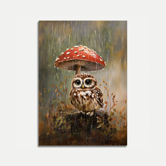 Poster di Gufo sotto un Fungo Piovoso