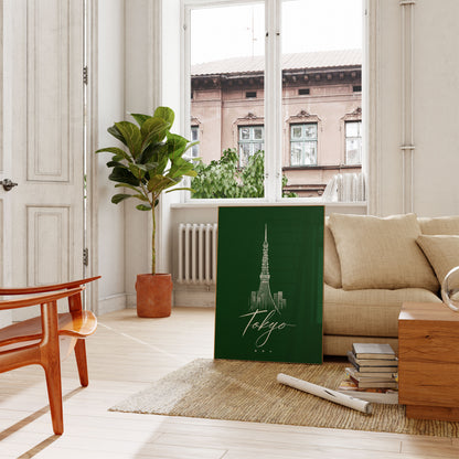 Tokyo Skyline Minimalistisch Groen Poster