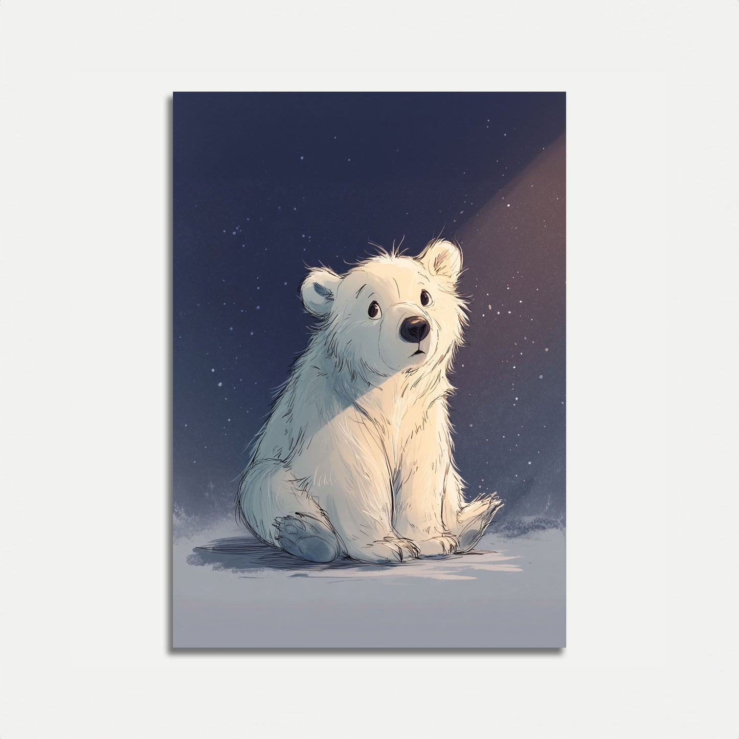 Póster del oso polar en la noche estrellada