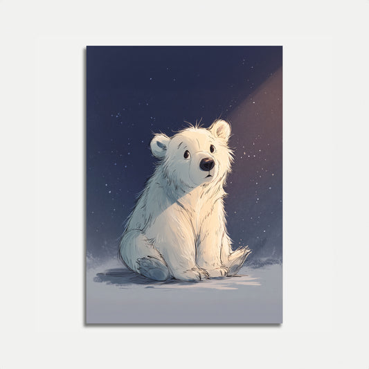 Póster del oso polar en la noche estrellada