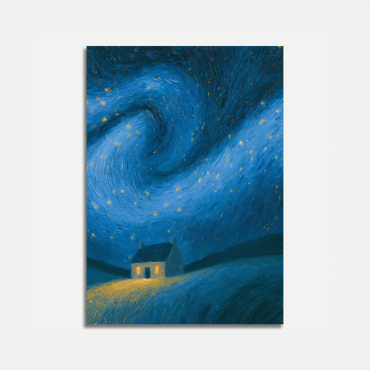 Sternennacht über Cottage Poster