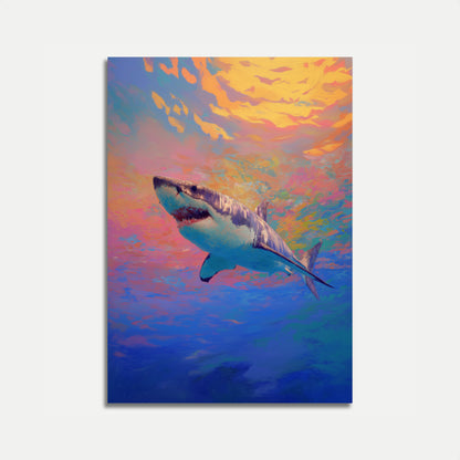 Vibrant Shark Ocean Sunset Poster