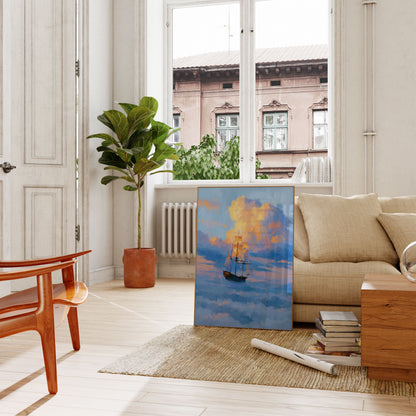 Segelschiff durch Wolken Poster