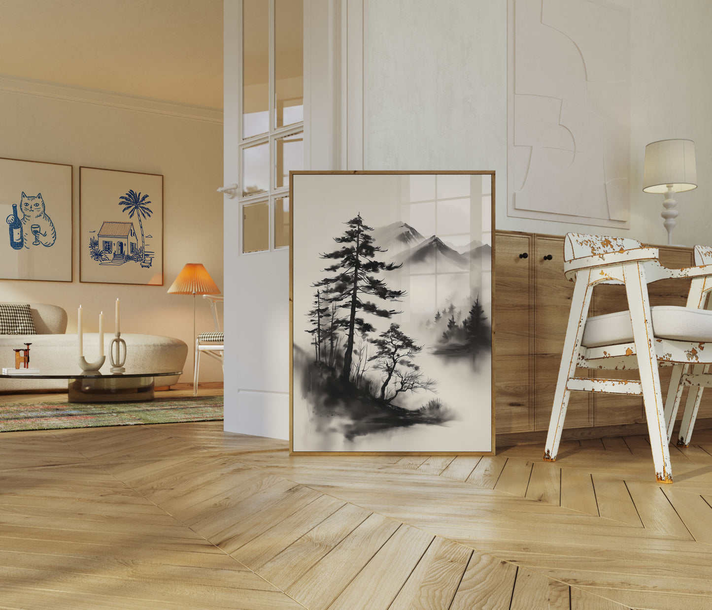 Póster de Paisaje de Pino de Montaña Brumosa