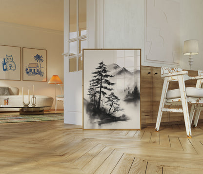 Póster de Paisaje de Pino de Montaña Brumosa