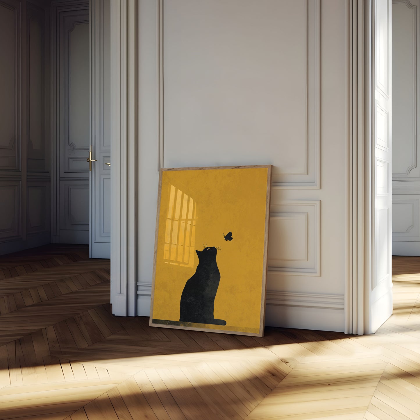 Black Cat Watches Butterfly Poster